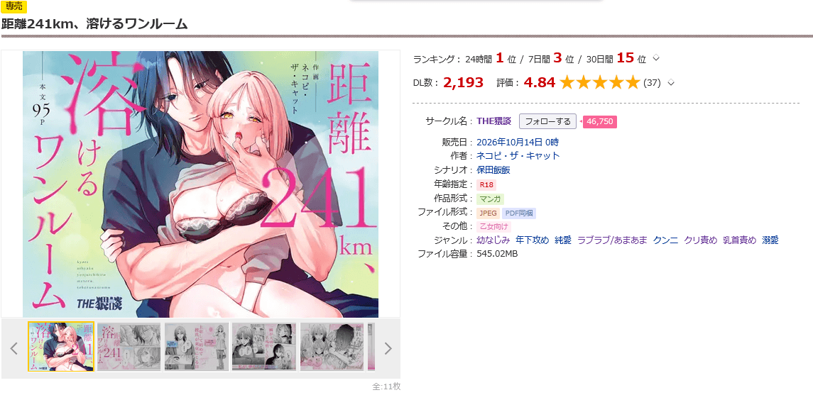 距離241km、溶けるワンルームDlsite